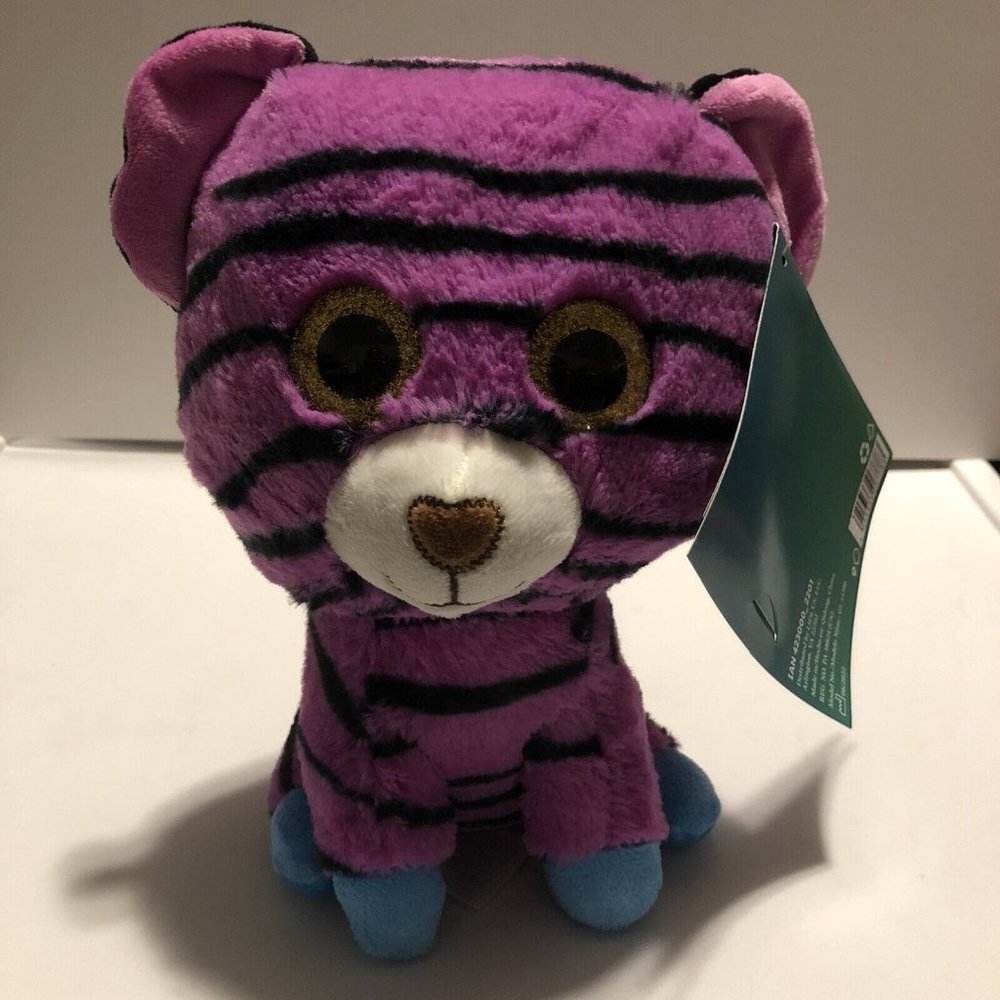 play tive fun tiger stripes stuff plush purple blue glitter eyes 8” Cat Fluffy